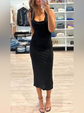 Amanda Uprichard Black Sleeveless Cowl Midi Dress